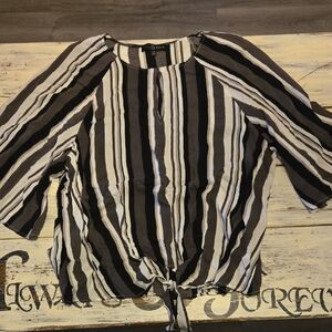 Fred David Black and White Striped Blouse